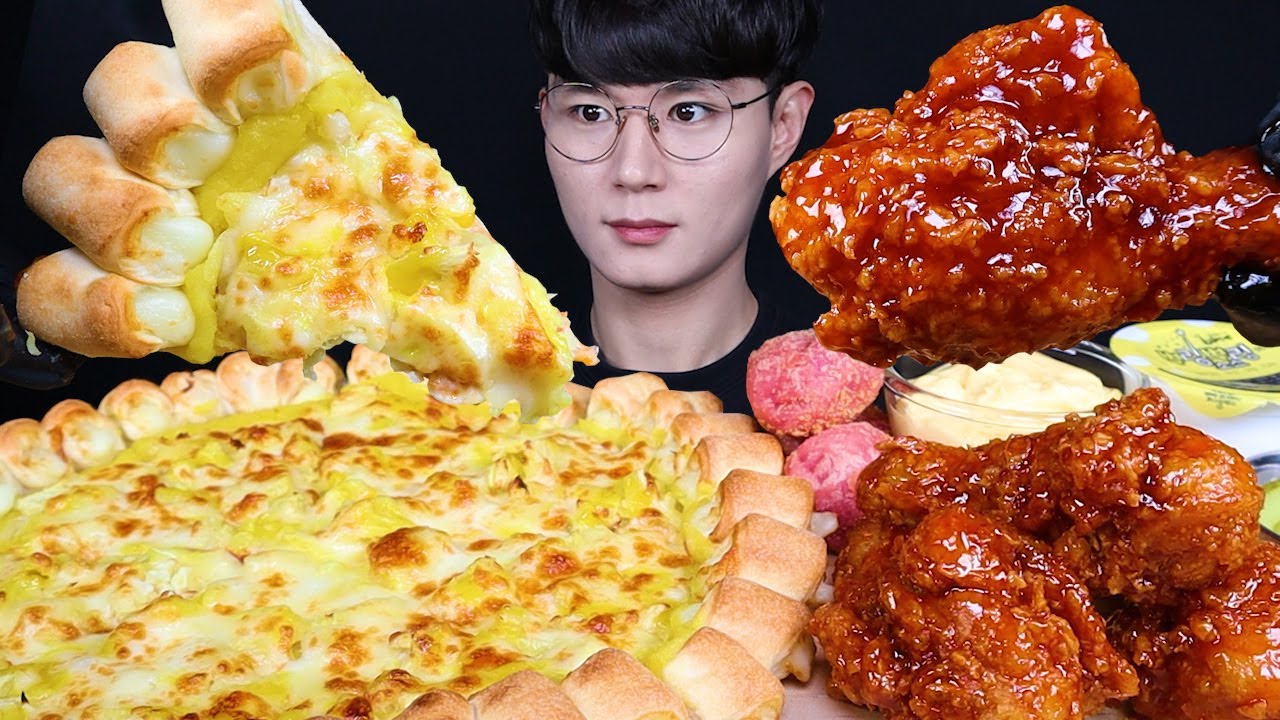 피자스쿨 고구마피자 양념치킨 피자 치킨 먹방ASMR MUKBANG SWEET POTATO PIZZA & FRIED CHICKEN サツマイモのピザ チキン eating sounds