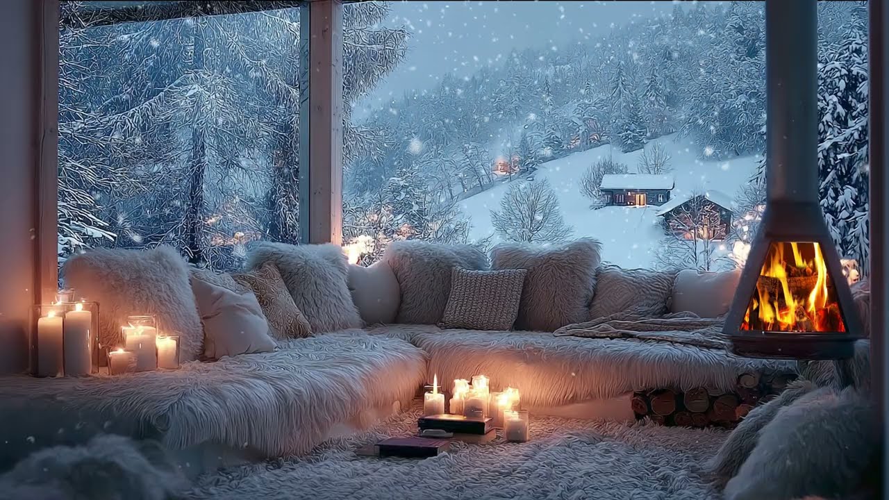 Cozy Winter Ambience - Jazz Relaxing Music with Crackling Fireplace Sounds for Stress