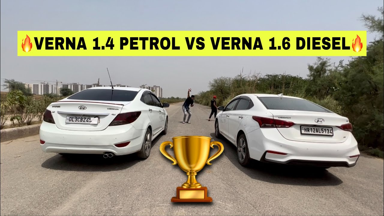 DRAG RACE : Hyundai Verna 1.4 Petrol vs Hyundai 1.6 Diesel🚀| Kon Winner?😂@Akashchahar23  #dragrace