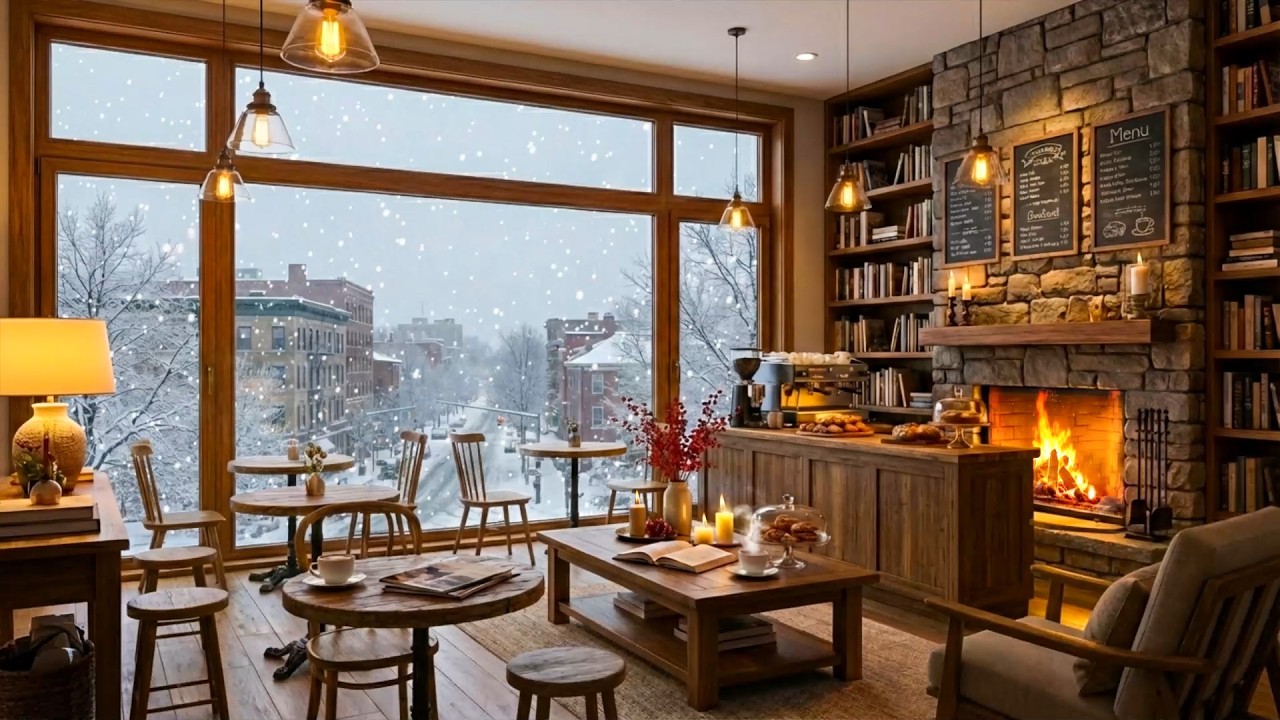 Soft Winter Jazz Café ❄️ Warm Fireplace Ambience & Instrumental Music for Work & Focus