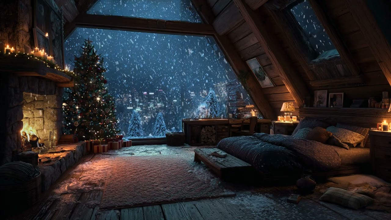 Winter Cabin Hidden in Snow ❄️ | Crackling Fireplace & Snowfall Sounds for Restful Winter Nights