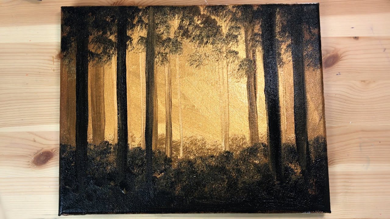 Acrylic Painting | Gold Forest | Painting for Beginners Acrylic Easy