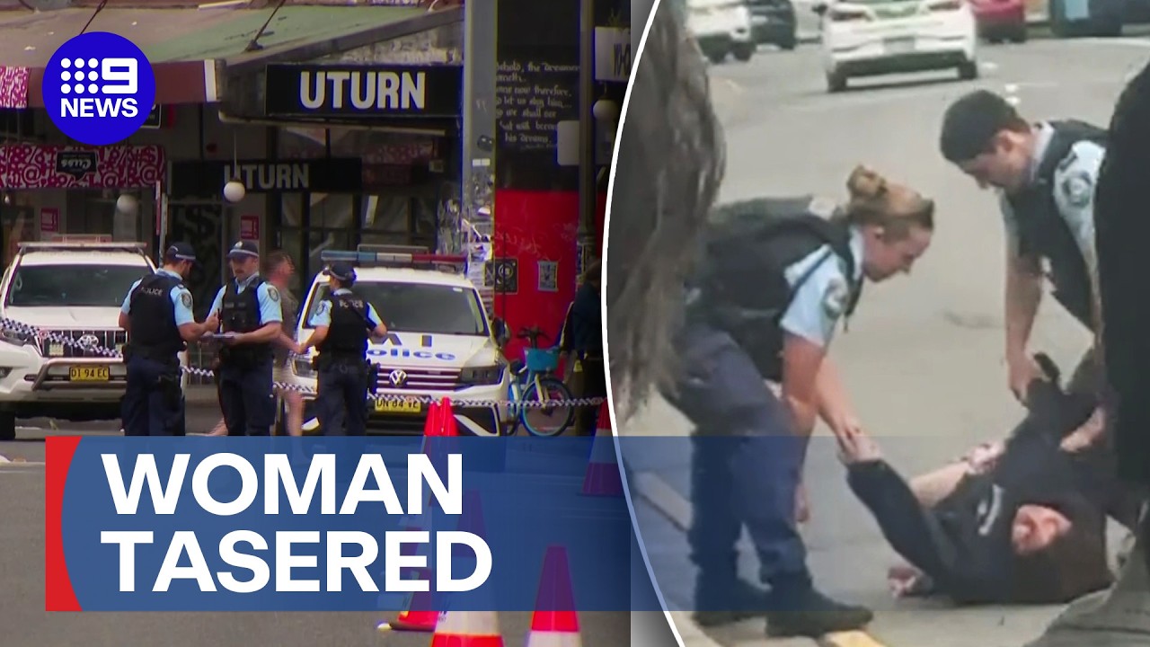 Woman tasered after alleged stabbing on busy Sydney street | 9 News Australia