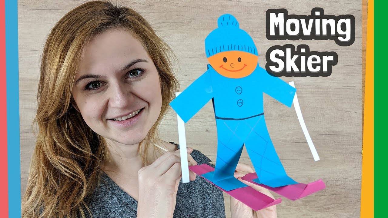 Paper Skier DIY for kids - moving and fun craft to make