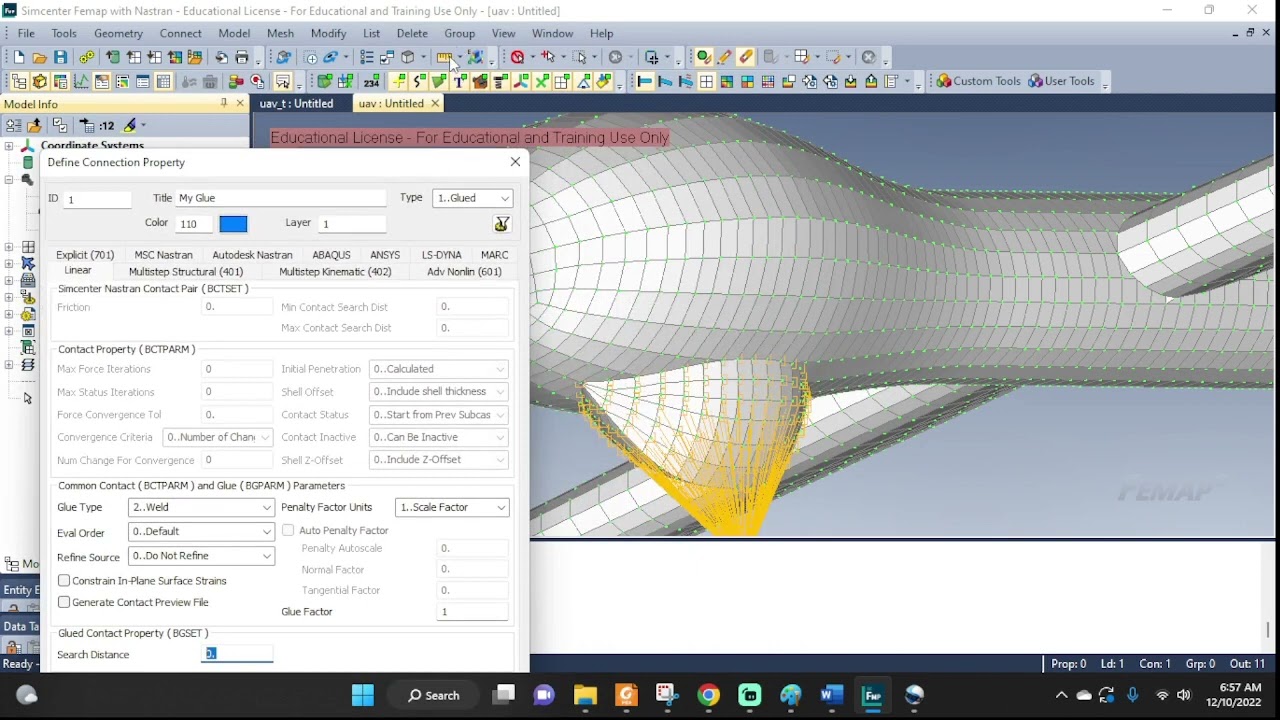 Как вручную создать контактный клей в Femap?
