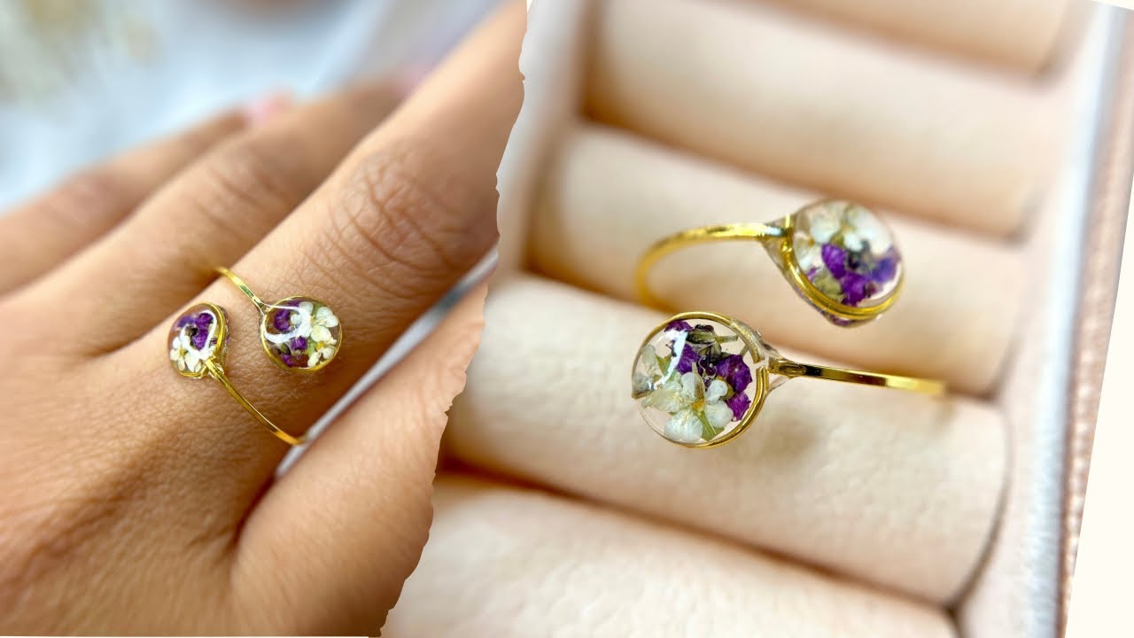 Creative Ring DIY | UV Resin Art -White & Purple Flowers #resinart #diy #resinring 