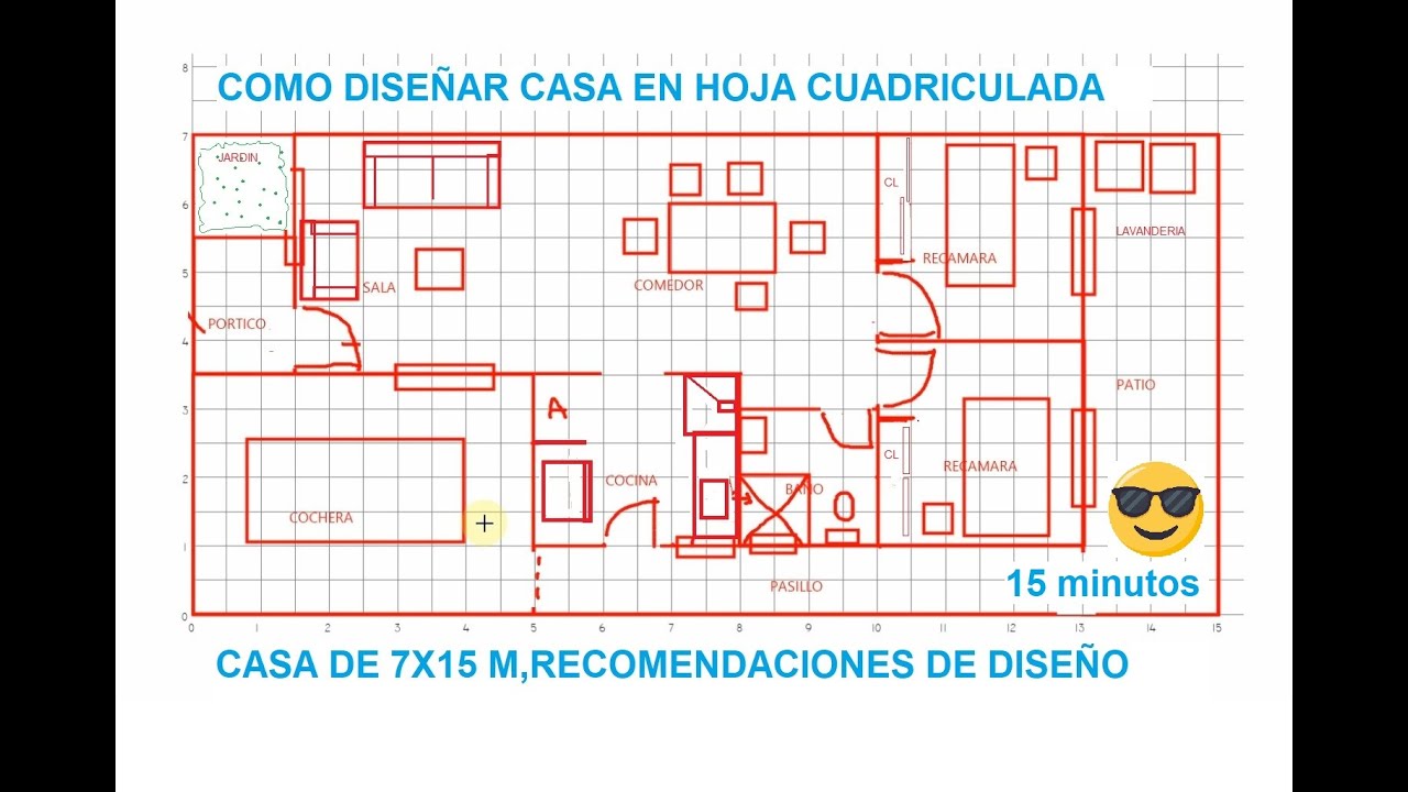 Como Diseñar tu casa en hoja cuadriculada en 15 minutos | ✅ Aprende a dibujar Boceto de casa |