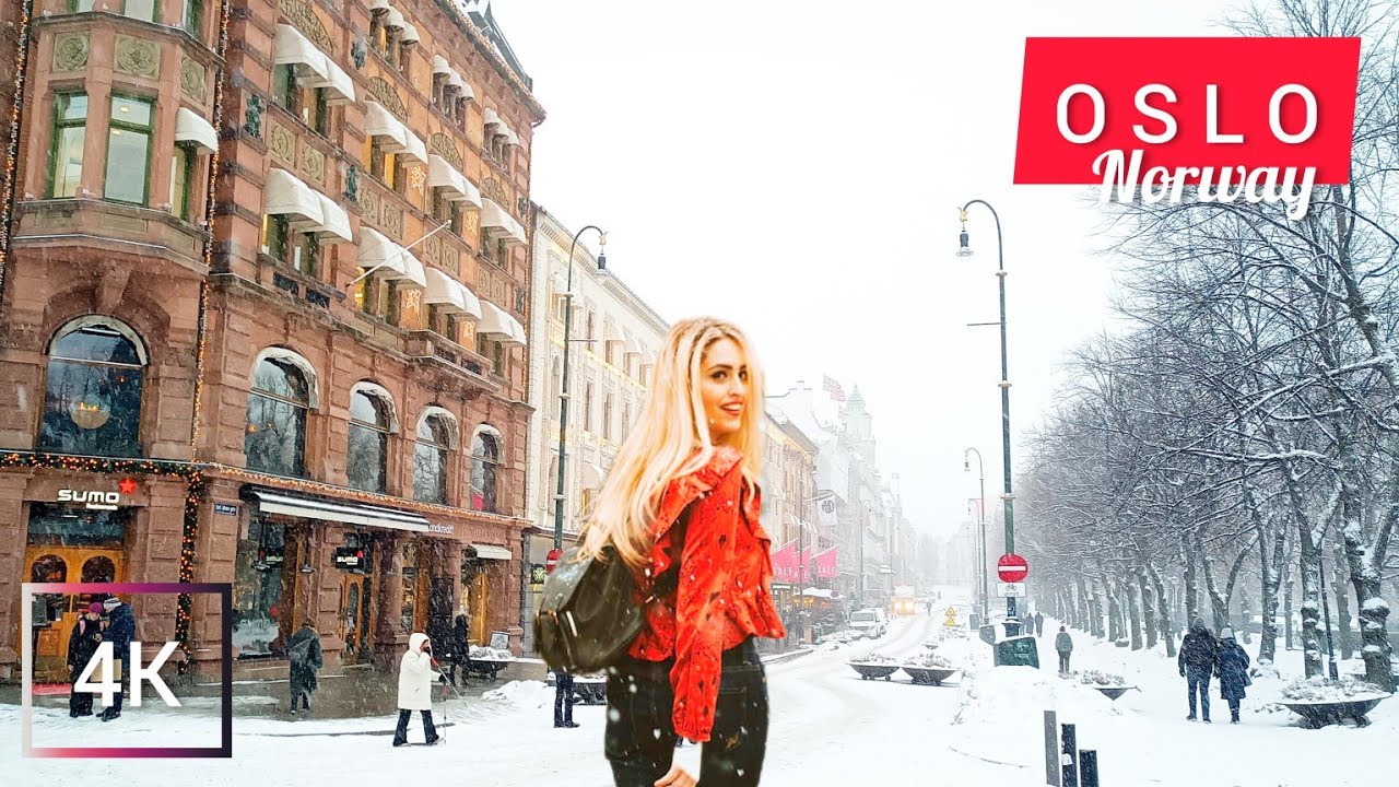 Heavy SNOWFALL in Oslo _ NORWAY 2025, Karl Johans Gate l Scenic walk in Oslo City, Binaural Audio
