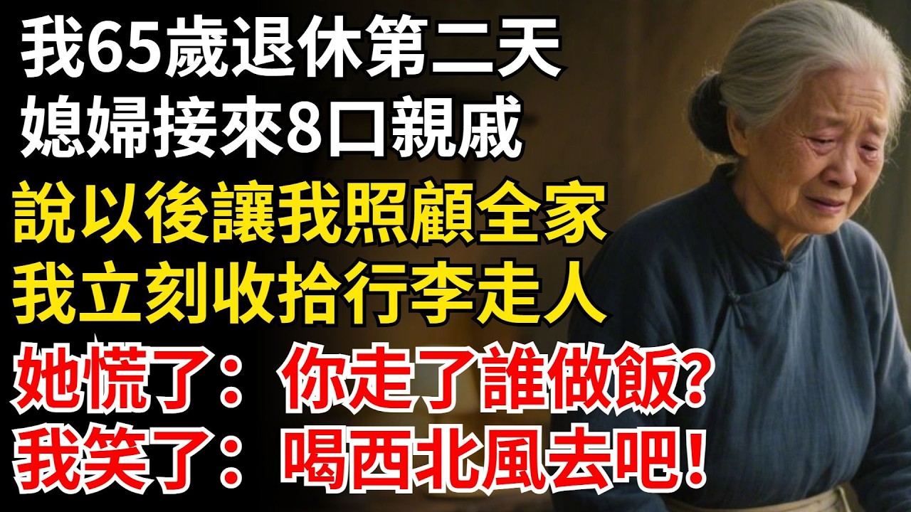 我65歲退休第二天，媳婦接來8口親戚，說以後讓我照顧全家，我立刻收拾行李走人，她慌了：你走了誰做飯？我笑了：喝西北風去吧！#晚年生活#中老年生活#為人處世#生活經驗#情感故事#幸福人生