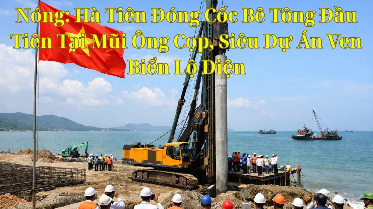 Nóng Hà Tiên Đóng Cốc Bê Tông Đầu Tiên Tại Mũi Ông Cọp, Siêu Dự Án Ven Biển Lộ Diện