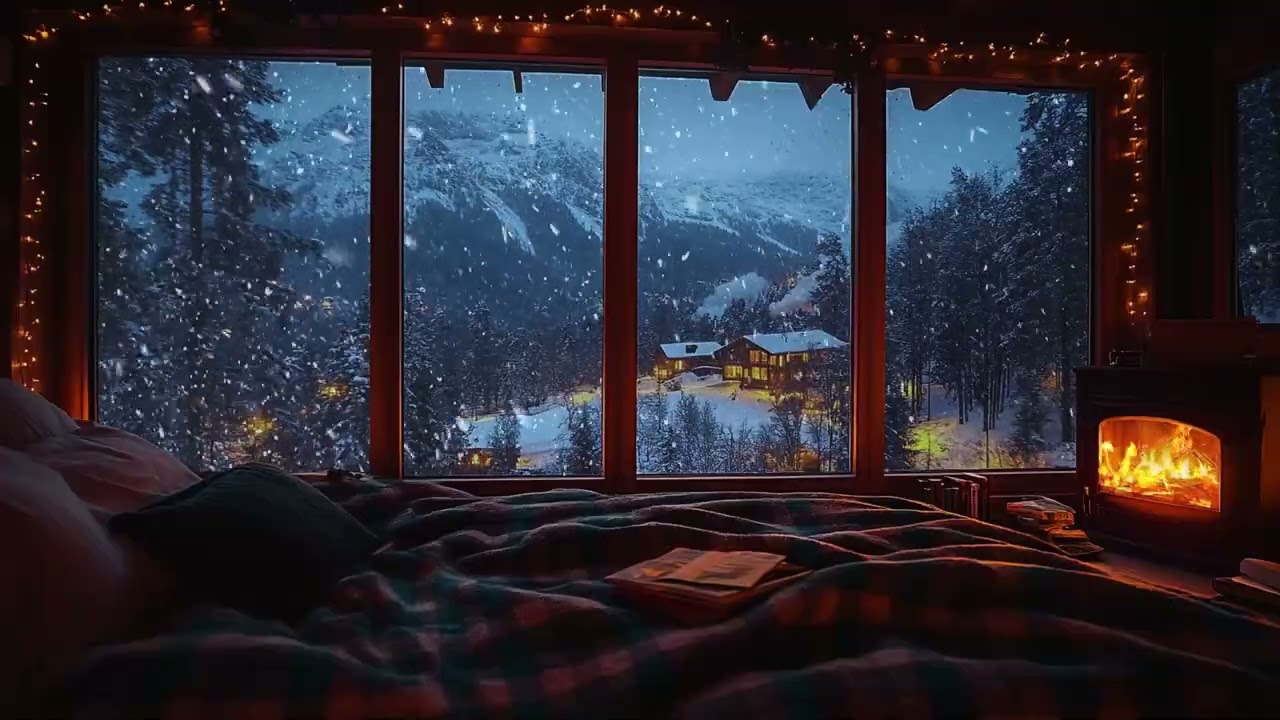 Snowfall Cabin Night | Warm Firelight and Christmas Winter Ambience for Comfort, Deep Sleep & Relax