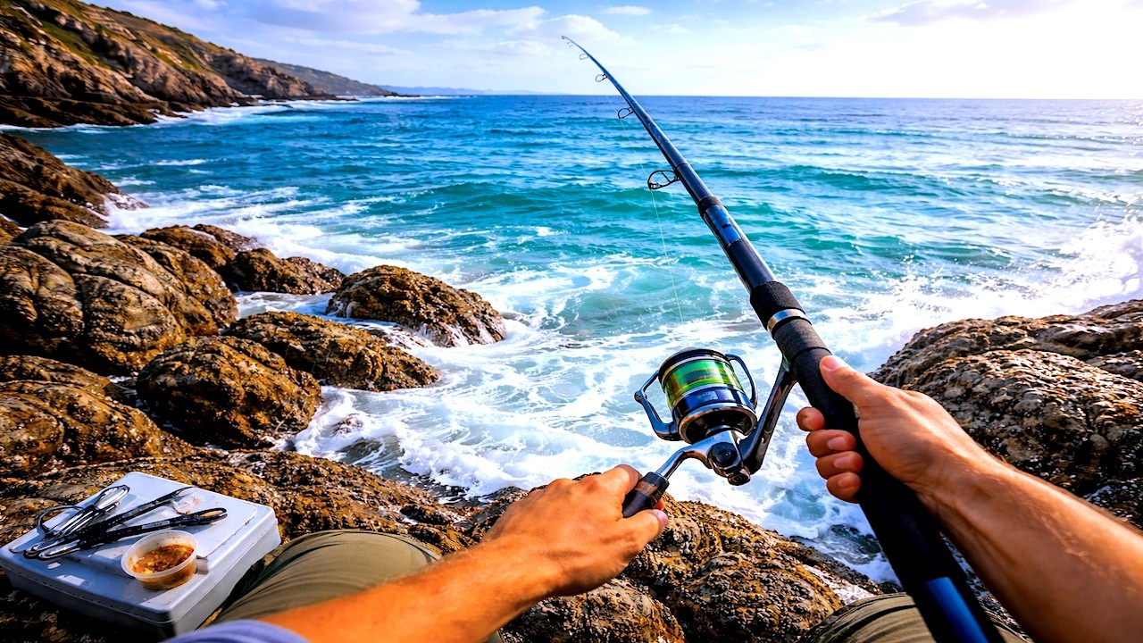 POV Shore Fishing 🌊 | Surfcasting from Rocky Coast (No Talking, Big Catch)