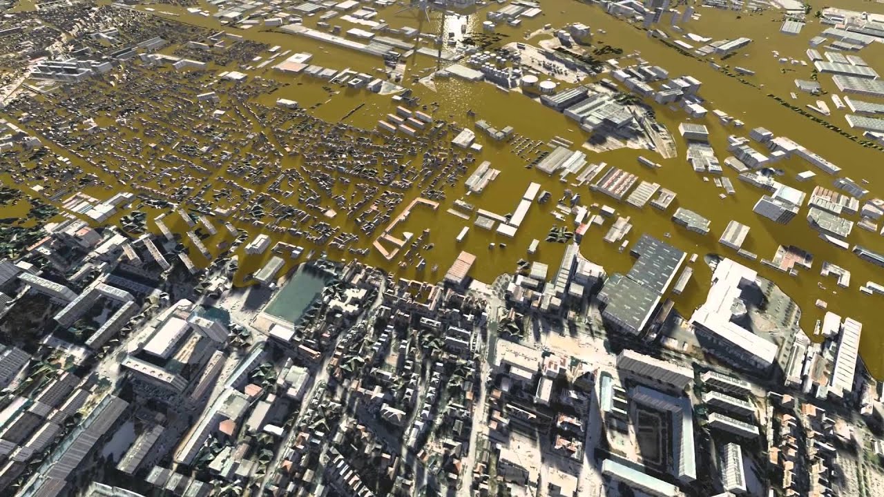 Simulation d'une crue centennale de la Seine en amont de Paris (Val-de-Marne)