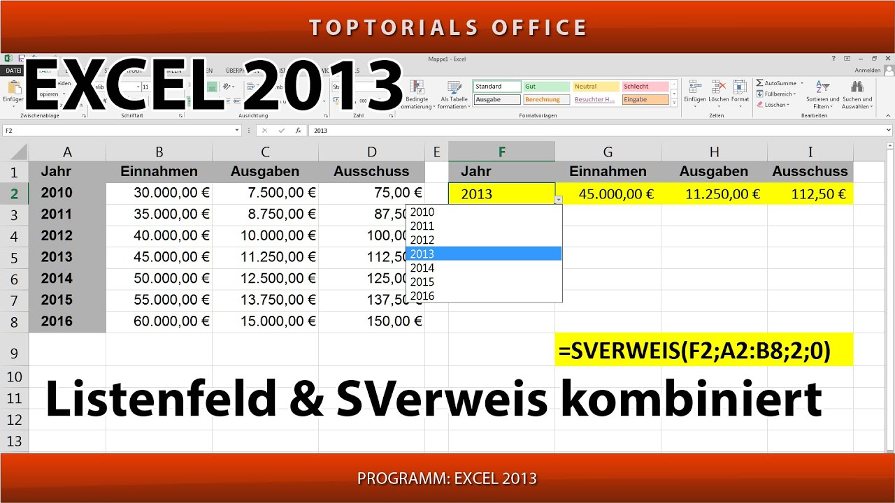 Listenfeld / Dropdownliste und SVerweis kombiniert (Excel)
