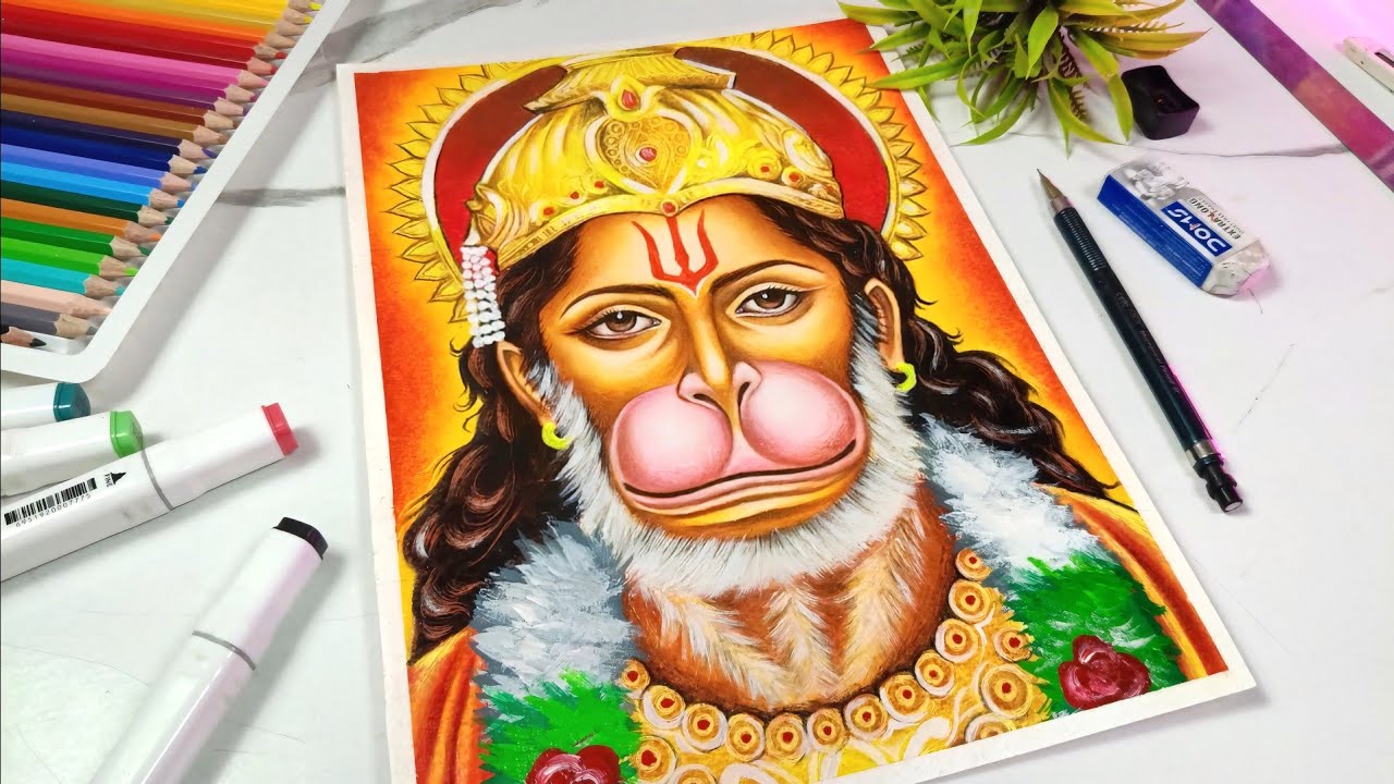 Lord Hanuman Drawing With oil pastel🔥, Hanuman Ji Drawing, How to Draw Hanuman ,part 3