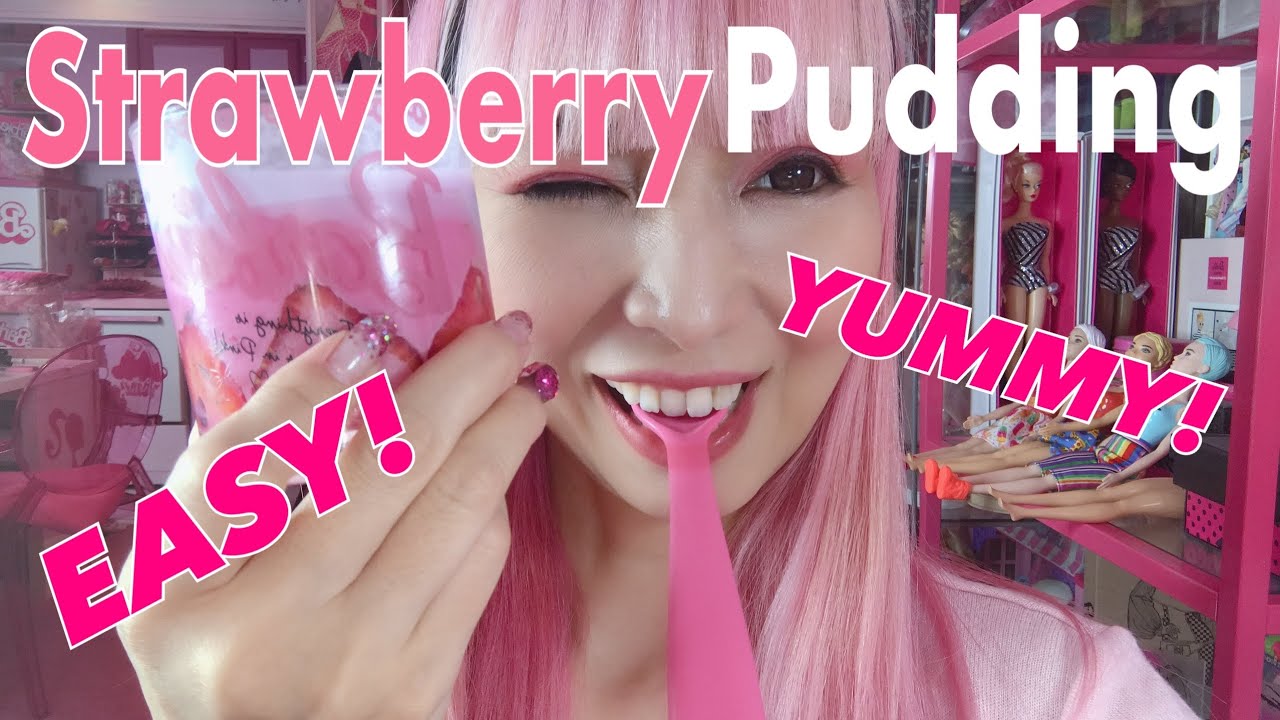 PINK STRAWBERRY PUDDING RECIPE! BARBIE PINK FOOD COOKING
