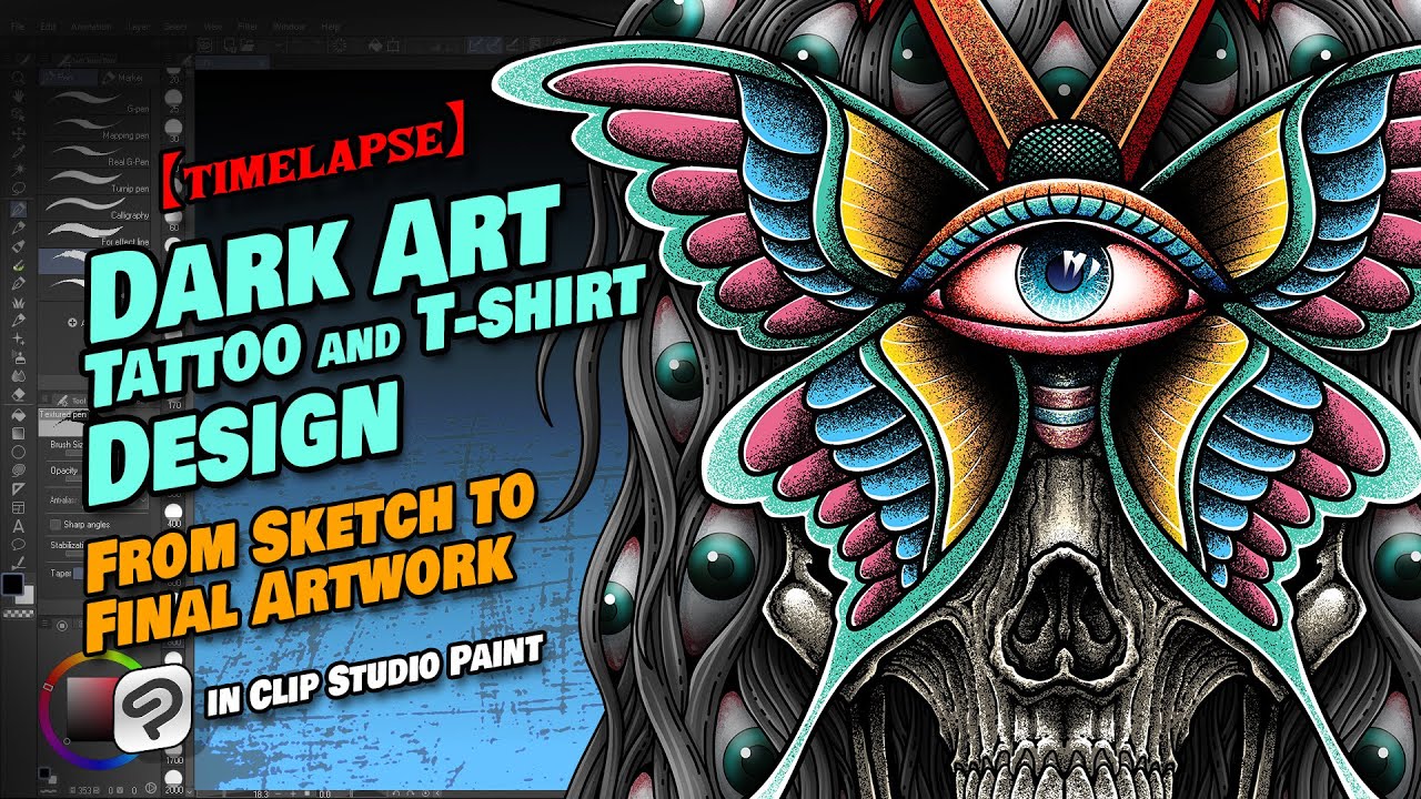 Vintage Band Tee Design with Old School Tattoo Art (Clip Studio Paint Tutorial)