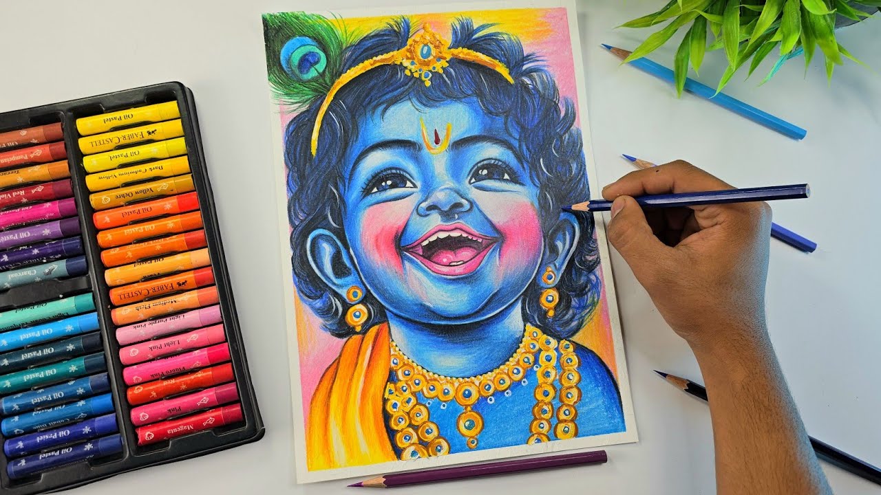 Little Krishna Drawing, Krishna Drawing Step By Step (Colouring Tutorial) 🔥