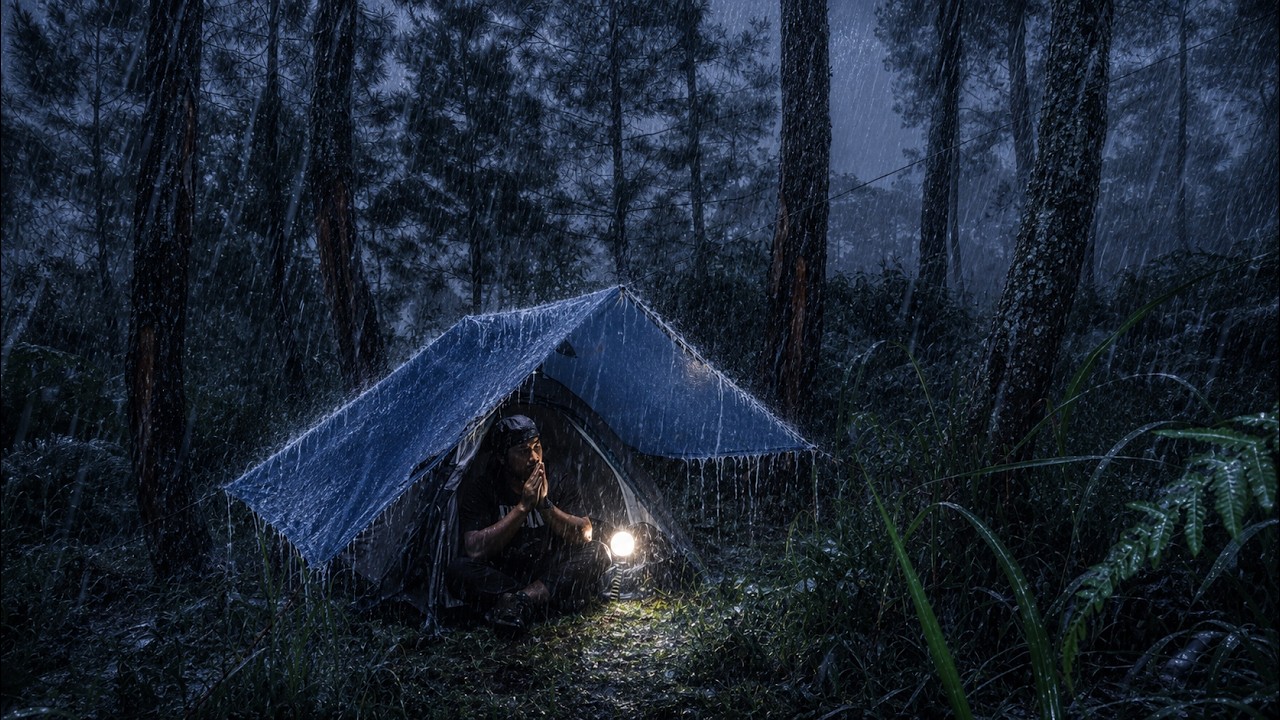 POWERFULL BRUTAL RAINSTORM‼️ SOLO CAMPING HEAVY RAIN AND THUNDERSTORM