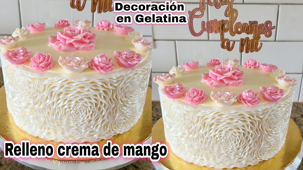 Mi pastel de cumpleaños, Relleno de crema de mango y decoración en gelatina