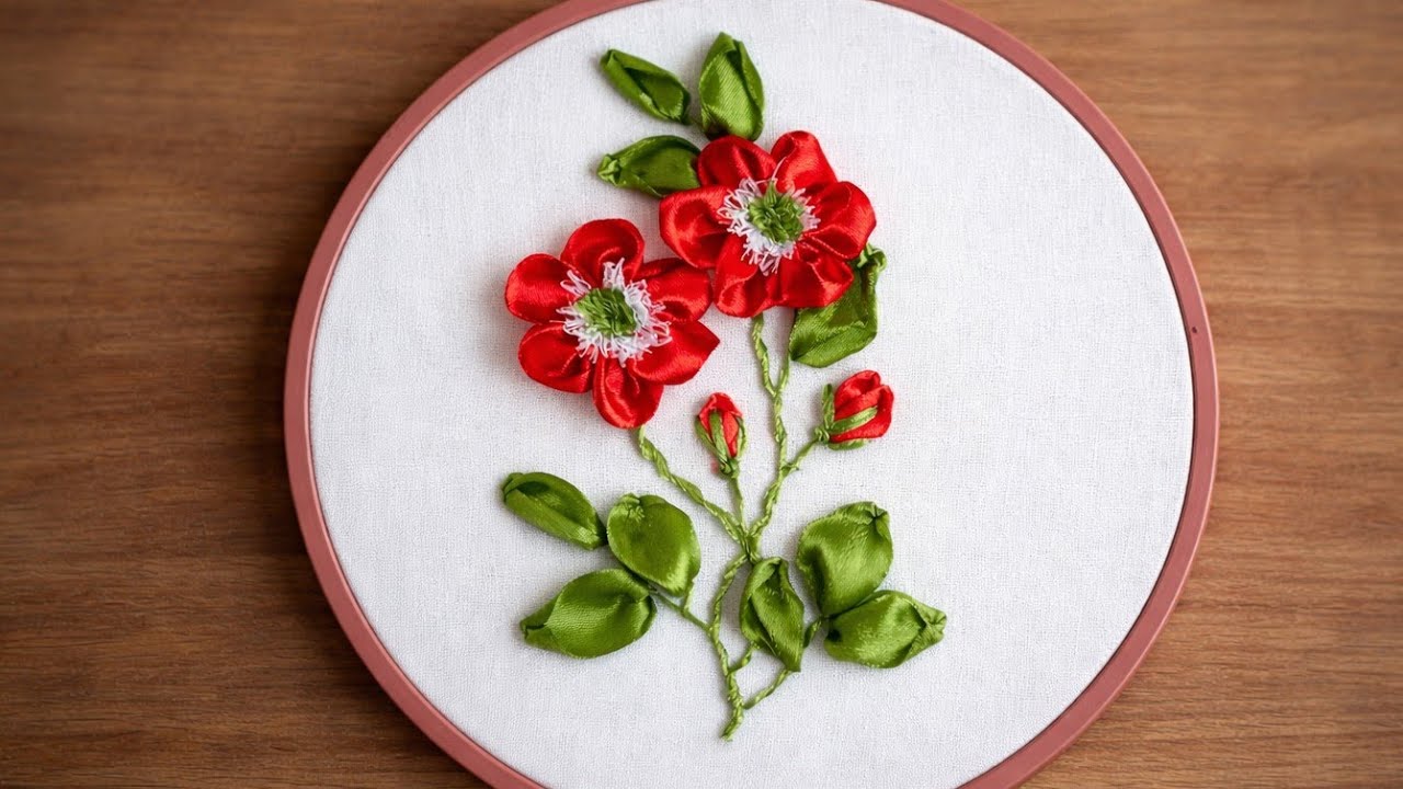 Beautiful Ribbon Poppy Embroidery
