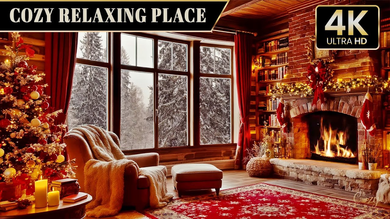 3-Hour Winter Jazz Serenity Relaxing Fireplace & Snowy Forest View