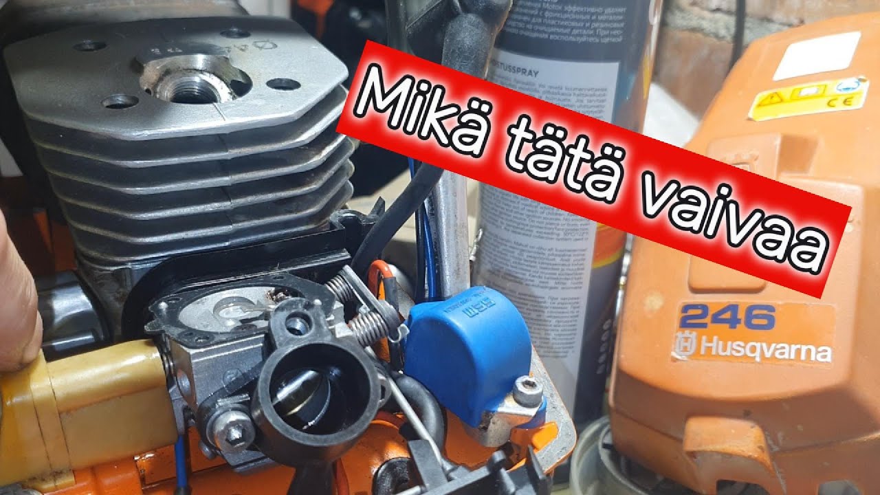 Husqvarna 246 moottorisaha ei käynnisty. Koitetaan tarkastaa kaasutin ja sytytys