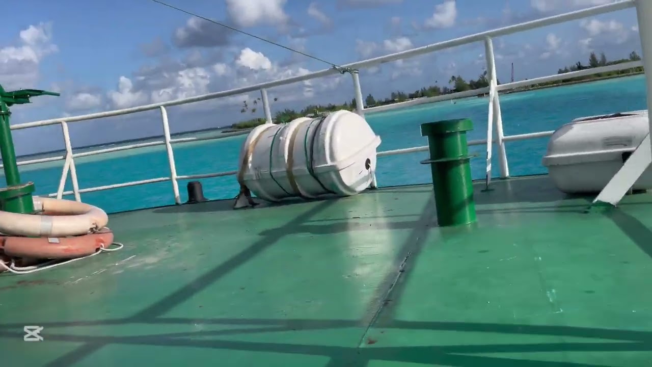 The landing craft from the jetty to the open sea.