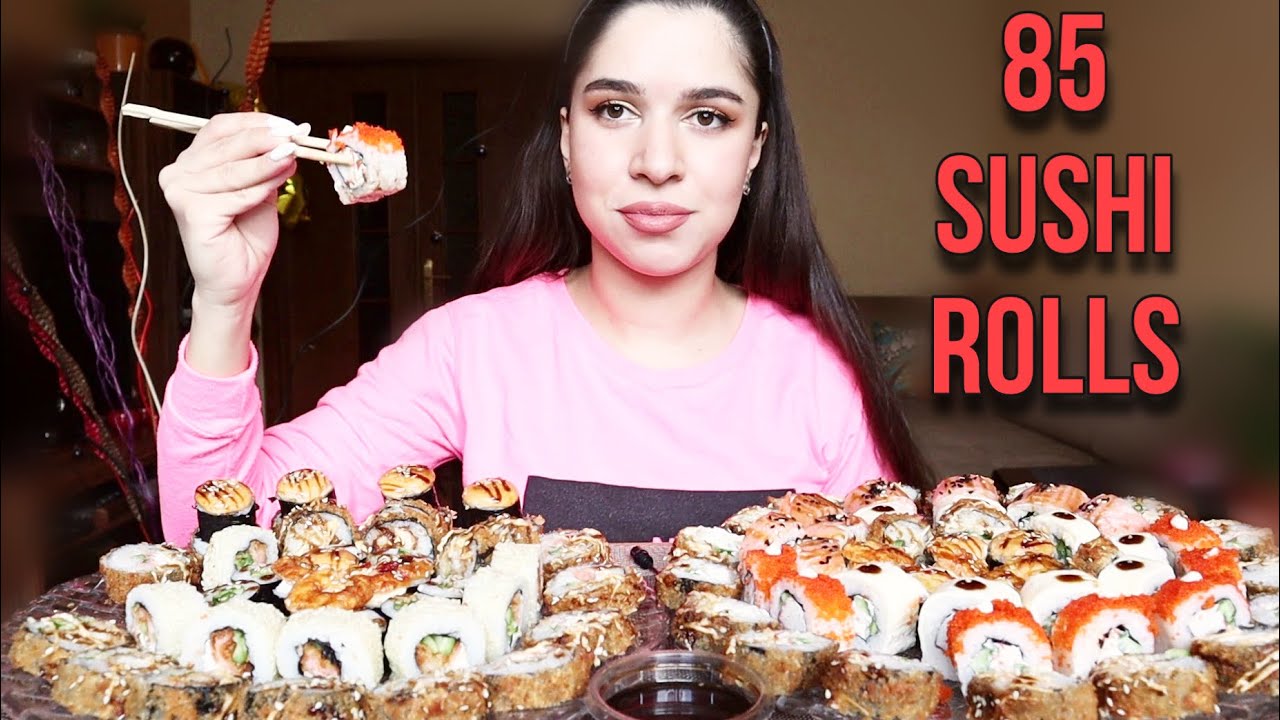 85 СУШИ/РОЛЛОВ МУКБАНГ/ДЕТСКАЯ КОПИЛКА #AskFatima #asmr #mukbang