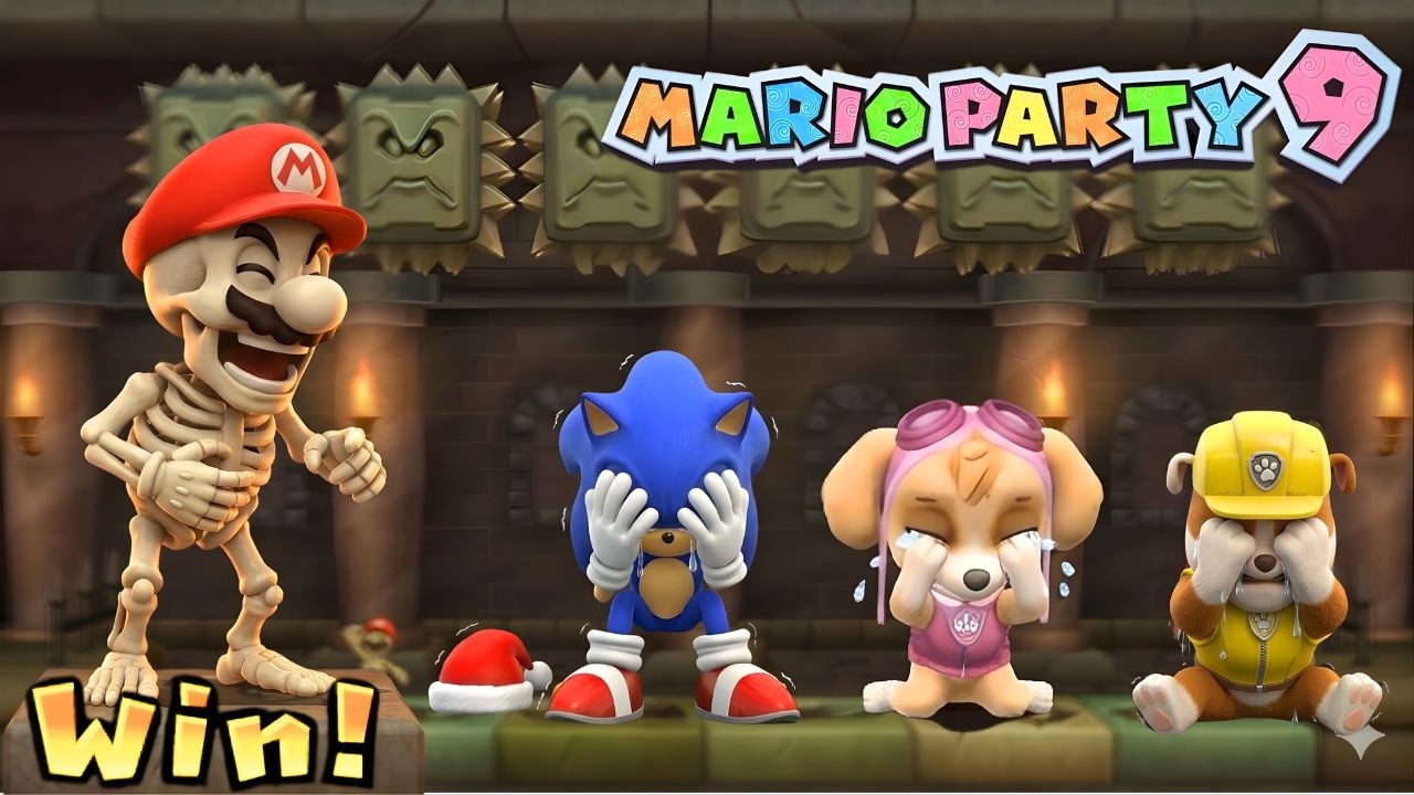 Skeleton Mario WINS?! Garden Battle | Mario Party 9 (vs Sonic Xmas, Skye, Rubble)