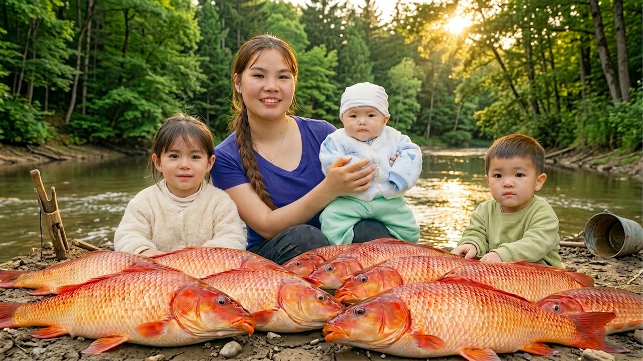 Catching Giant Fish to Sell at the Market – Cooking with My Little Daughter