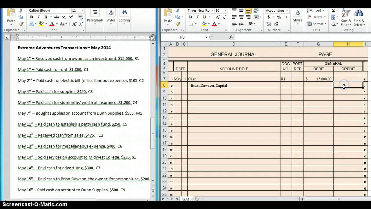 Recording Transactions into General Journal