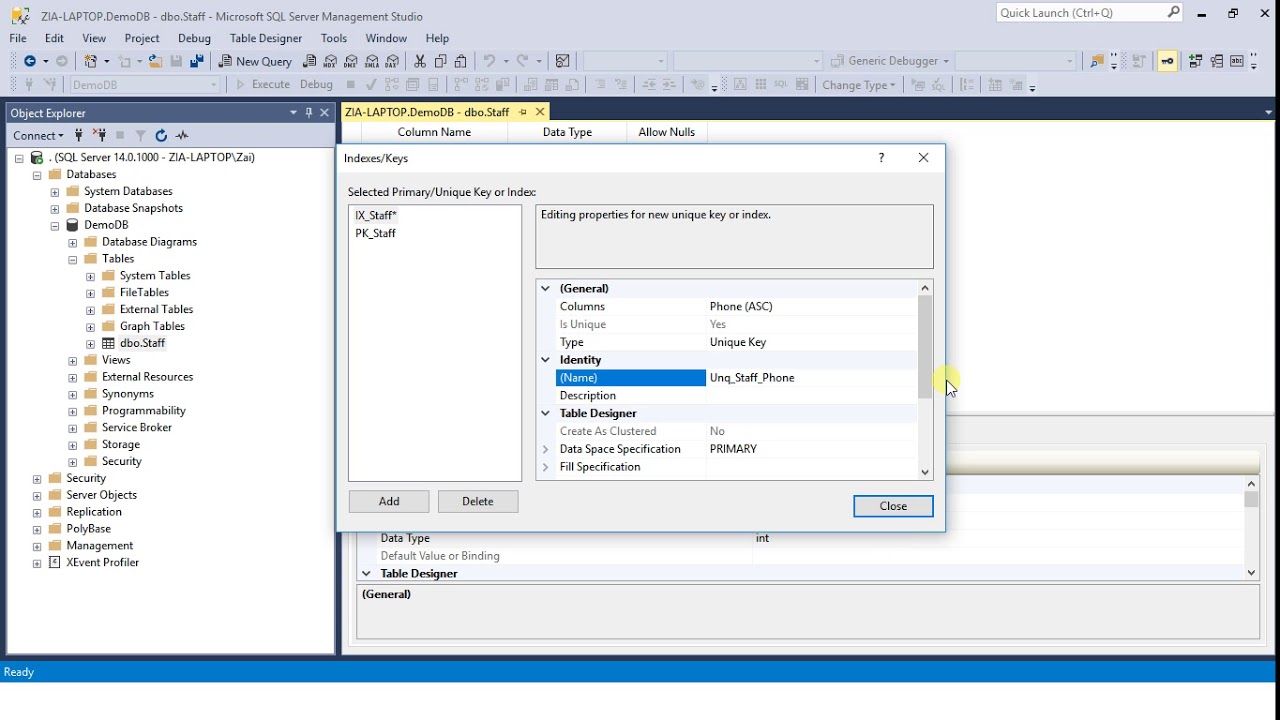 Unique Key Constraint in SQL Server