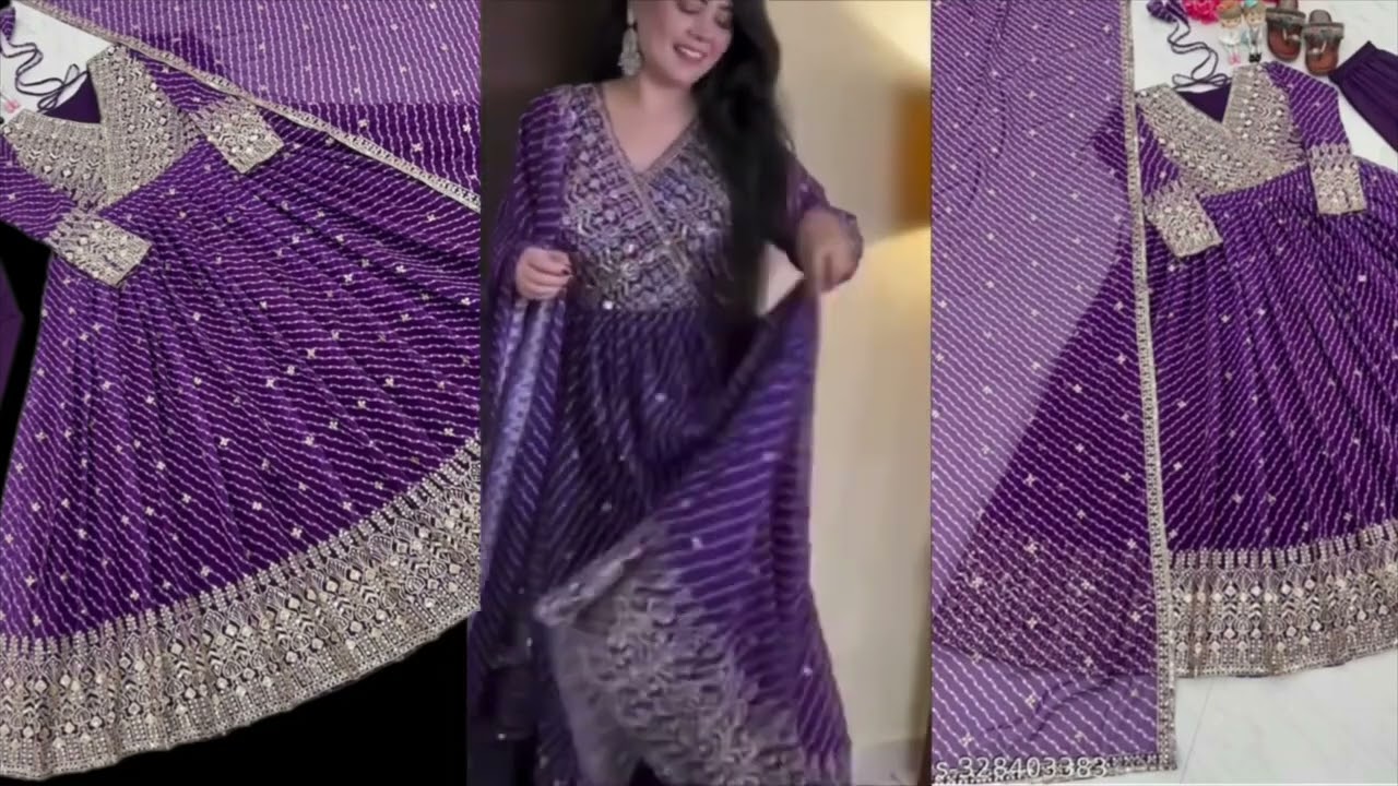 Blue Anarkali gown dress with embroidered sequence work