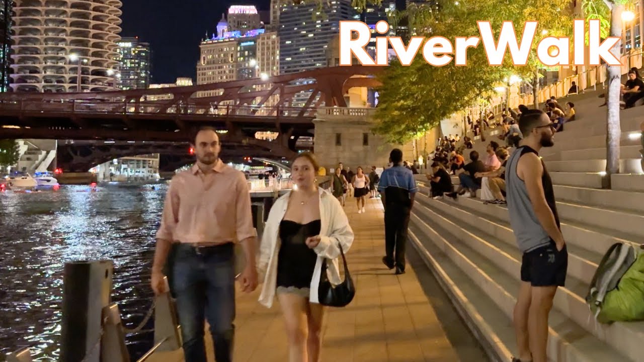 Chicago RiverWalk Night Walk on Friday | September 13, 2024 | 4k Video