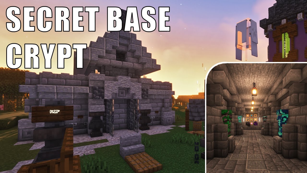 Minecraft Gothic Crypt with Hidden Base | Hidden Door and Base Build Tutorial  Java & Bedrock