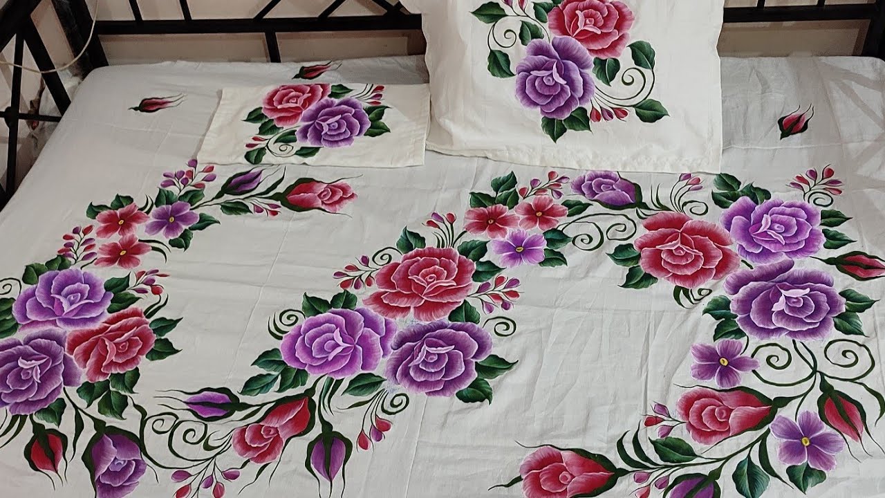 Basic fabric painting tutorial very easy and complete bedsheet design