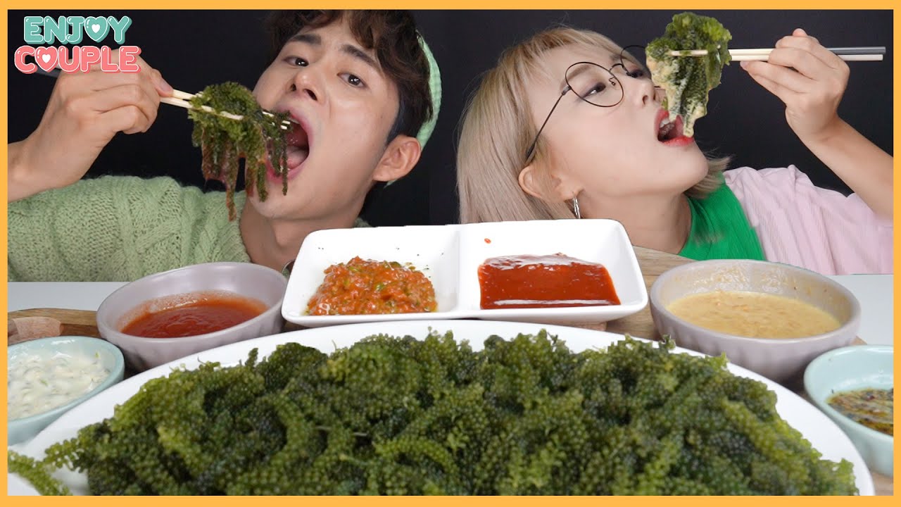 SUB)뽀드득!!미친식감!ASMR계의 레전드 바다포도 먹방🍇💚!! 특제소스 6종!! sea grapes mukbang