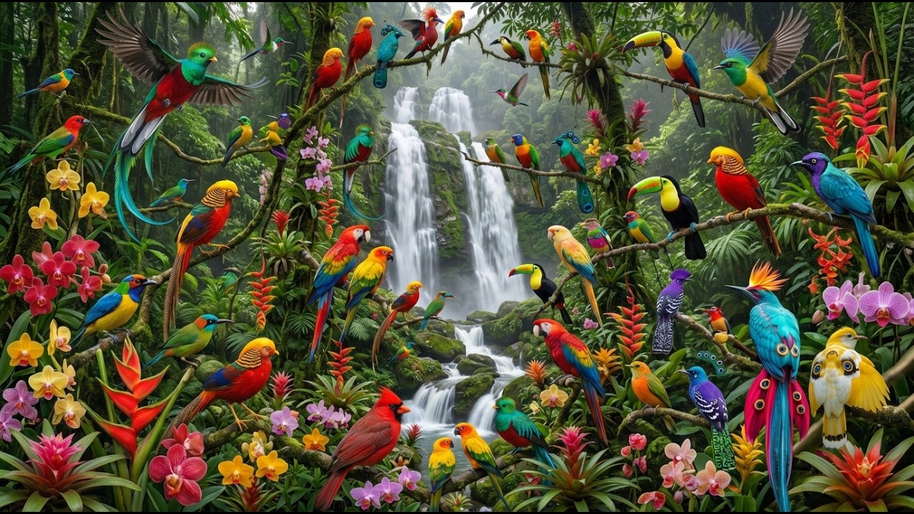 Peaceful Wild Amazon Birds & Water Sounds 🦅🦜🦩🦚🌳💦#AnxietyRelief  #BirdLife #FlowingWater #Nature