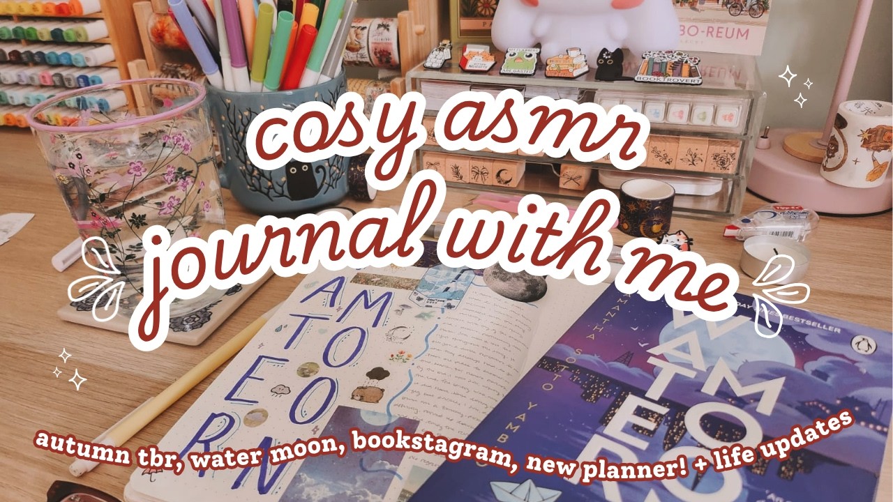 cosy journal with me (asmr, no talking) water moon bullet journal spread