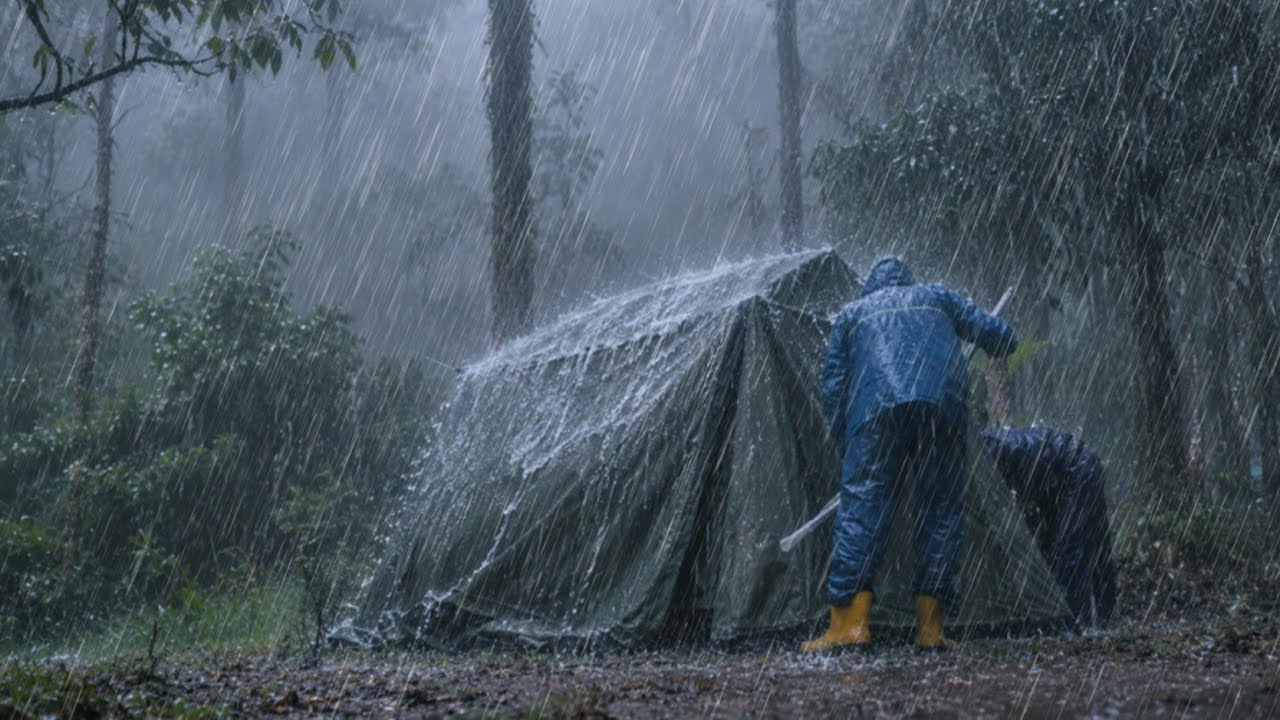CAMPING IN HEAVY RAIN | Camping In Heavy Rain All Night Long 🌧️ Relaxing Rain Sounds 4K