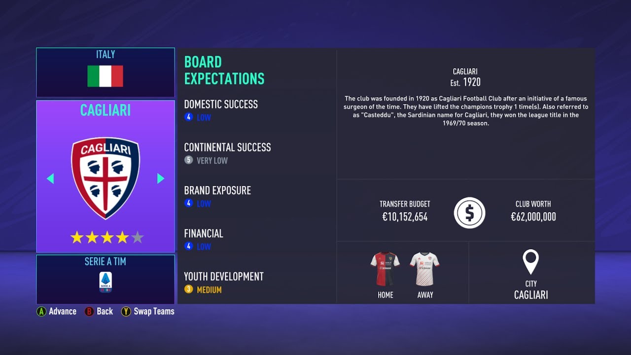 Cagliari Kit Quest Career Mode (2020-21 GK)