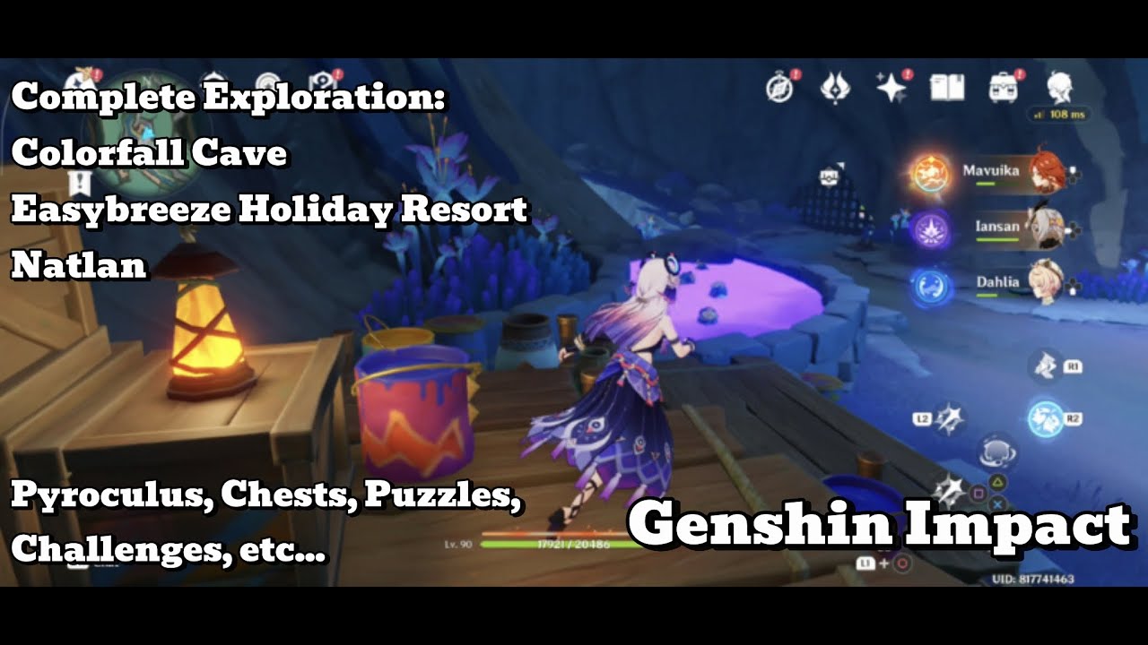 [Genshin Impact Exploration] Colorfall Cave - Natlan - Pyroculus, Chests, & Puzzles