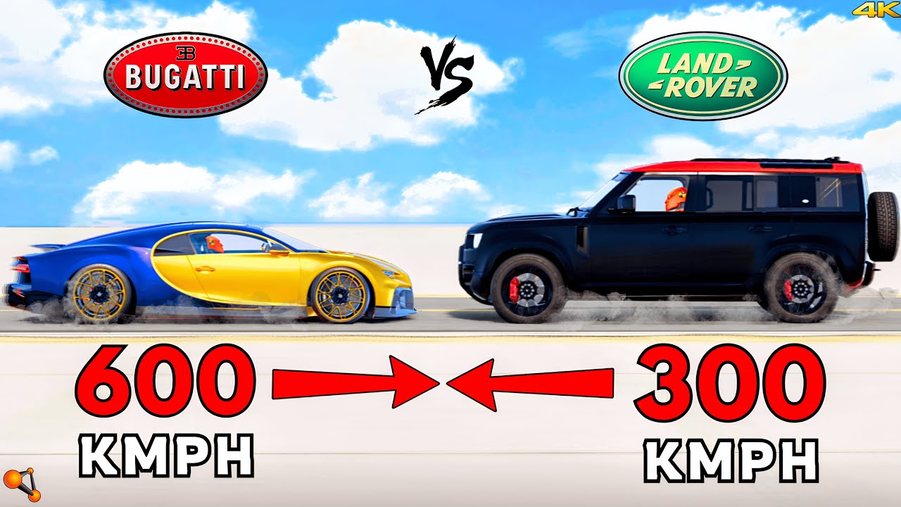 600 KM/H Bugatti vs 300 KM/H Defender Head-On Crash – This Destruction Shouldn't Be Legal!