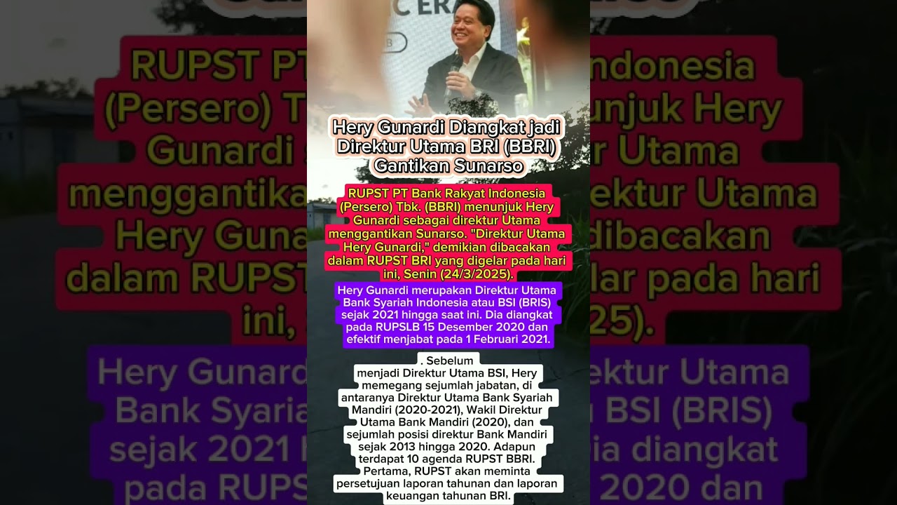 Hery Gunardi Diangkat jadi Direktur Utama BRI (BBRI) Gantikan Sunarso