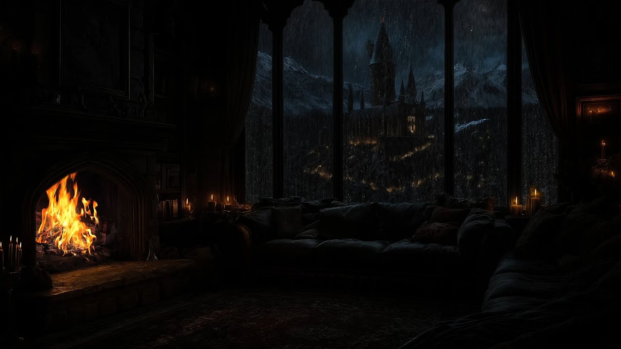 ⛈️Rainy Night in a Fantasy Castle: Crackling Fire Sounds– Relaxing Ambience for Reading & Meditation