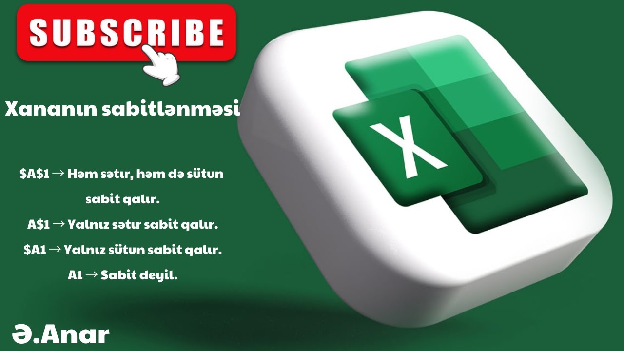 Excel F4, Xananın sabitlənməsi  (formulalarda istifadə edilən vacib məqam)