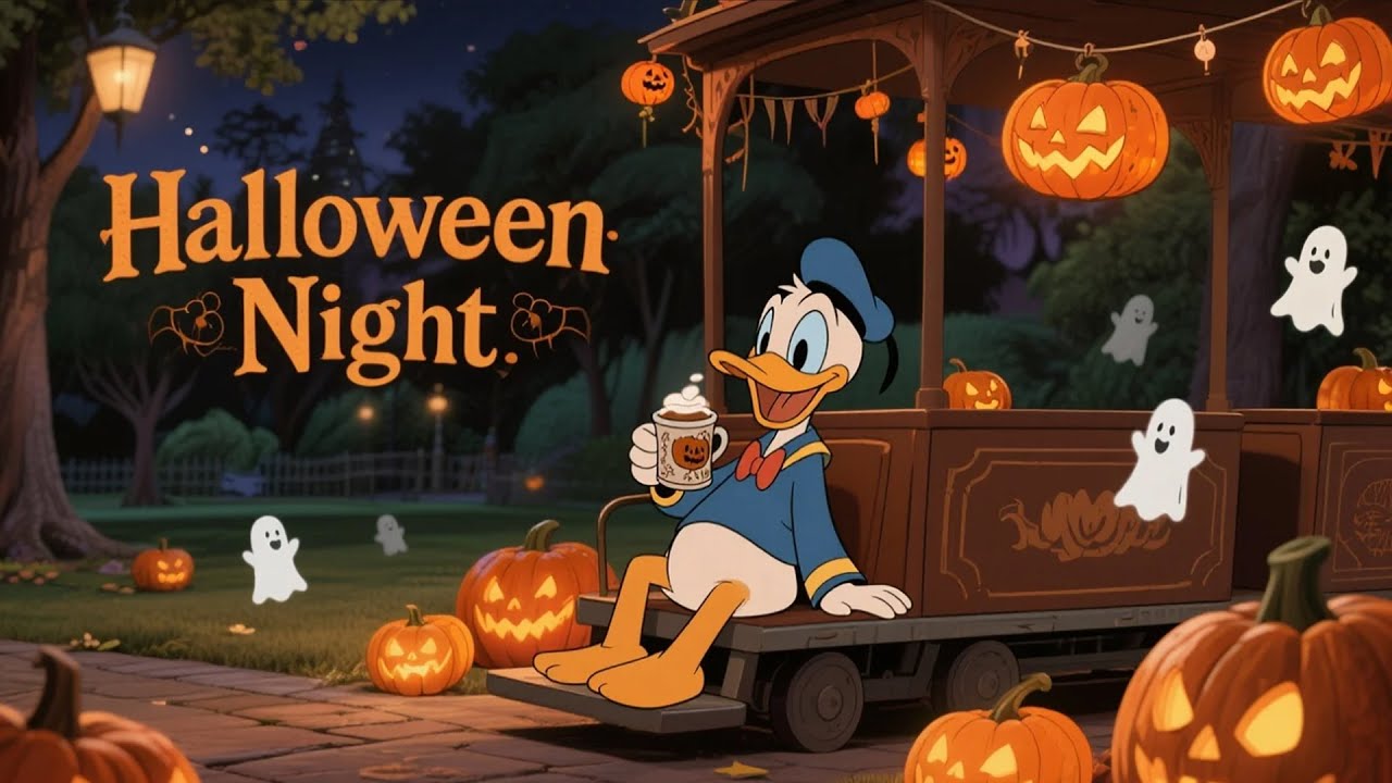 Autumn Halloween Night  with Donald Duck 🎃👻| Relaxing Autumn Jazz for Study, Sleep & Chill