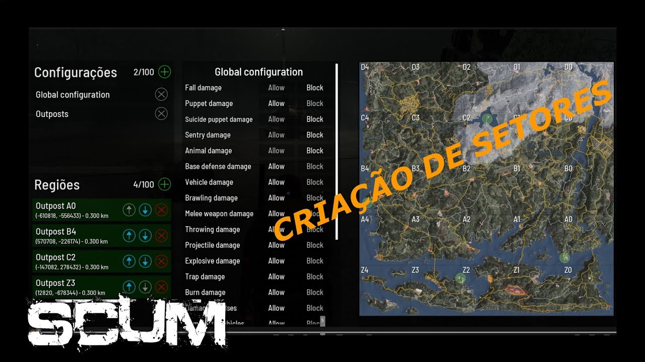 SCUM 0.95 - CONFIGURAÇÃO DE ÁREAS NO MAPA - PVE/PVP - [MAP CONFIG]