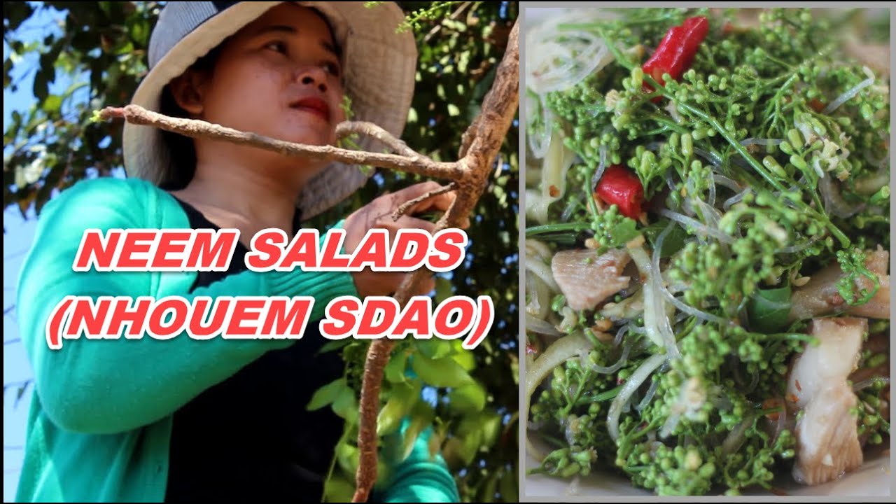 COOKING KHMER FOOD NEEM FLOWER SALADS( NHEOUM SDAO) LOCAL FOOD TASTE